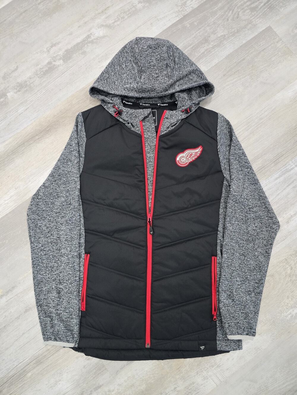 Detroit Red Wings Fanatics Jacket Men's Small Black Gray Static Insulated Puffer